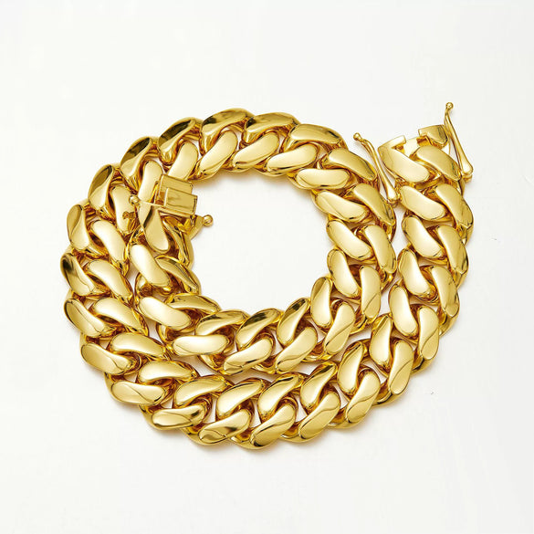 Wholesale Unisex Hiphop Jewelry Stainless Steel Cuban Chain Necklace With Geometric Pattern Vacuum Goldplated