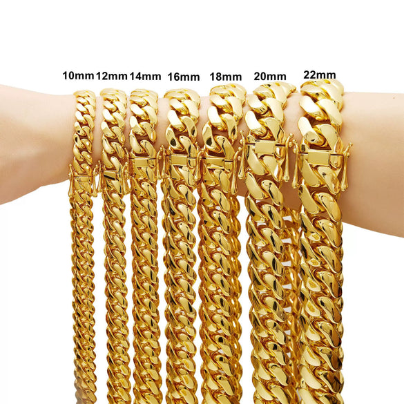 Wholesale Unisex Hiphop Jewelry Stainless Steel Cuban Chain Necklace With Geometric Pattern Vacuum Goldplated