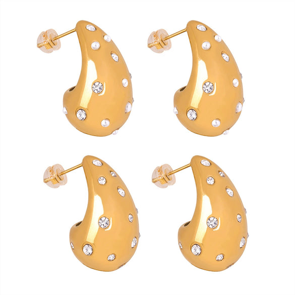 Wholesale Unisex Ins Style Geometric Dropshaped Rhinestone Inlaid Titanium Steel Earrings