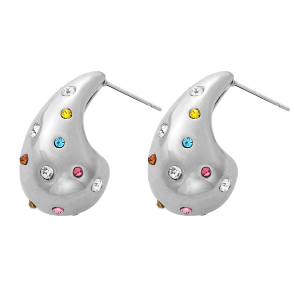 Wholesale Unisex Ins Style Geometric Dropshaped Rhinestone Inlaid Titanium Steel Earrings