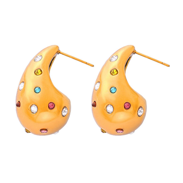 Wholesale Unisex Ins Style Geometric Dropshaped Rhinestone Inlaid Titanium Steel Earrings