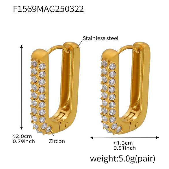 Wholesale Unisex Ins Style Geometric Titanium Steel Zircon Blue Turquoise 18K Gold Plated Earrings