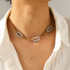Wholesale Unisex Ins Style Stainless Steel Geometric Pattern Necklace With Diamonds And Zircons Electroplated Cuban Link Chain