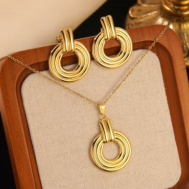 Wholesale Unisex Irregular Hollow Geometric Stainless Steel Earrings And Pendant Necklace With Electroplating