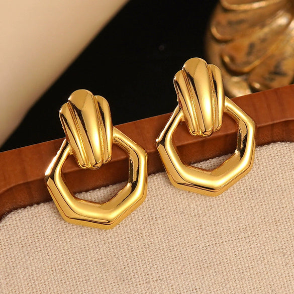 Wholesale Unisex Irregular Hollow Geometric Stainless Steel Earrings And Pendant Necklace With Electroplating