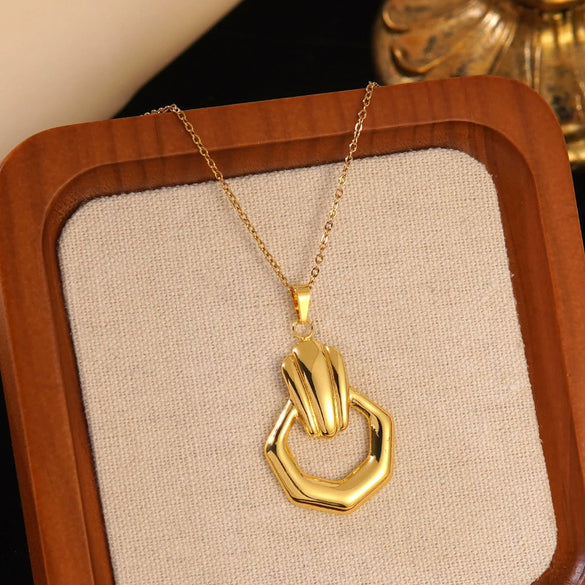 Wholesale Unisex Irregular Hollow Geometric Stainless Steel Earrings And Pendant Necklace With Electroplating