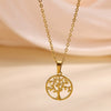 Wholesale Unisex Life Tree Cross Chain Necklace Stainless Steel Gold Electroplated