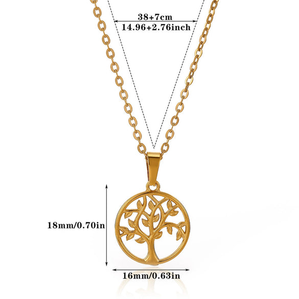Wholesale Unisex Life Tree Cross Chain Necklace Stainless Steel Gold Electroplated