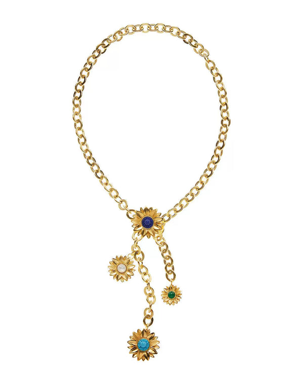 Wholesale Unisex Light Luxury Design Flowershaped Copper Electroplated Daisy Color Pearl Gem Pendant Necklace