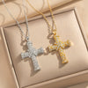 Wholesale Unisex Light Luxury Geometric Gold Plated Copper Zircon Cross Pendant Necklace With O Word Chain