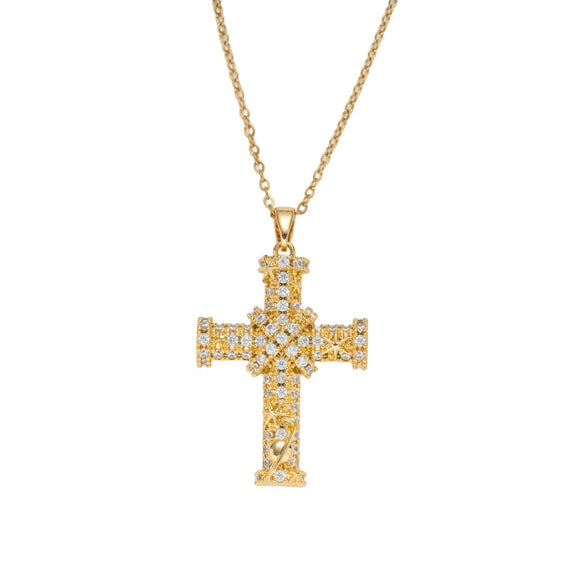 Wholesale Unisex Light Luxury Geometric Gold Plated Copper Zircon Cross Pendant Necklace With O Word Chain