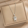 Wholesale Unisex Light Luxury Geometric Heart Tooth Shaped Diamond Studded Copper Zircon Inlaid 18K Real Gold Plated Necklace With Oshaped Chain