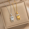 Wholesale Unisex Light Luxury Geometric Heart Tooth Shaped Diamond Studded Copper Zircon Inlaid 18K Real Gold Plated Necklace With Oshaped Chain