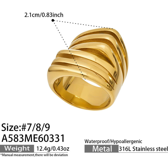 Wholesale Unisex Light Luxury Geometric Stainless Steel Goldplated Dripglazed Ring