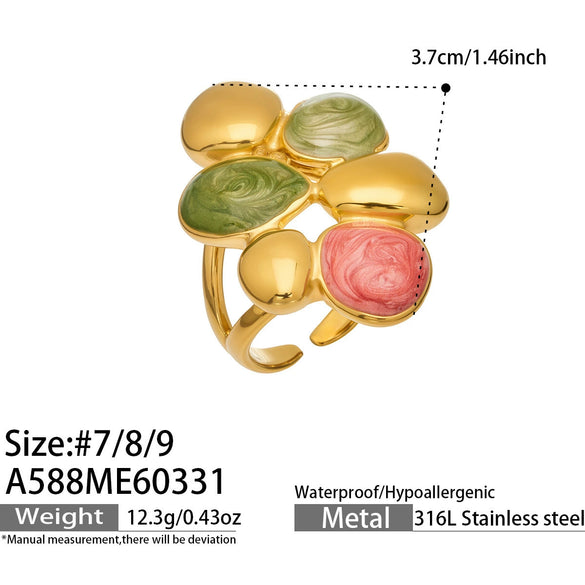 Wholesale Unisex Light Luxury Geometric Stainless Steel Goldplated Dripglazed Ring