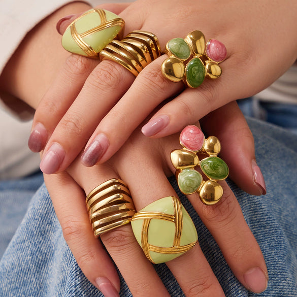 Wholesale Unisex Light Luxury Geometric Stainless Steel Goldplated Dripglazed Ring
