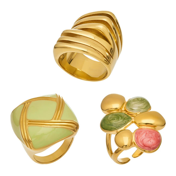 Wholesale Unisex Light Luxury Geometric Stainless Steel Goldplated Dripglazed Ring