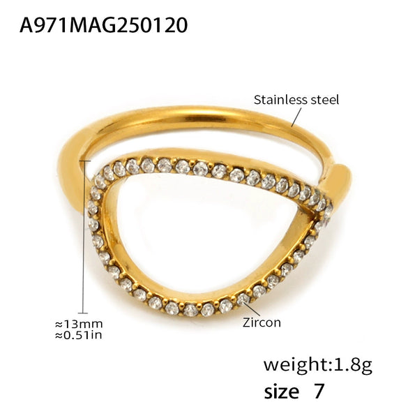 Wholesale Unisex Light Luxury Geometric Titanium Steel Electroplated Cnc Inlaid Zircon Ferris Wheel Water Drop Adjustable Side Opening Ring