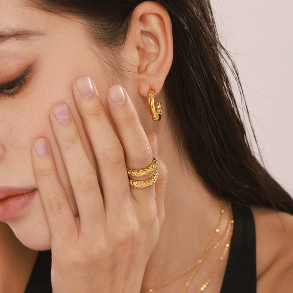 Wholesale Unisex Light Luxury Geometric 316L Stainless Steel 18K Gold Plated Bracelet Ring