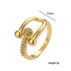 Wholesale Unisex Light Luxury Microinlaid Zircon Ushaped Horseshoe Buckle Adjustable Ring Gold Plated Copper