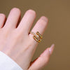 Wholesale Unisex Light Luxury Microinlaid Zircon Ushaped Horseshoe Buckle Adjustable Ring Gold Plated Copper