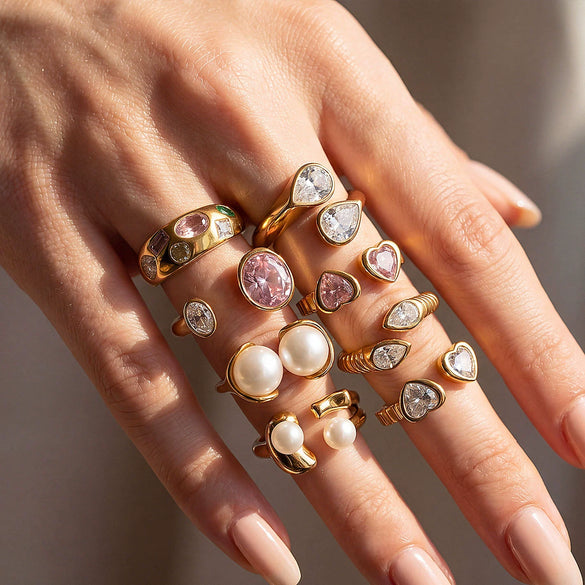 Wholesale Unisex Light Luxury Retro Geometric Zircon Ring Set 18K Gold Plated Adjustable Open Design