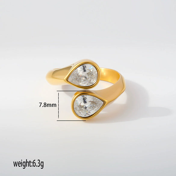 Wholesale Unisex Light Luxury Retro Geometric Zircon Ring Set 18K Gold Plated Adjustable Open Design