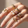 Wholesale Unisex Light Luxury Retro Geometric Zircon Ring Set 18K Gold Plated Adjustable Open Design