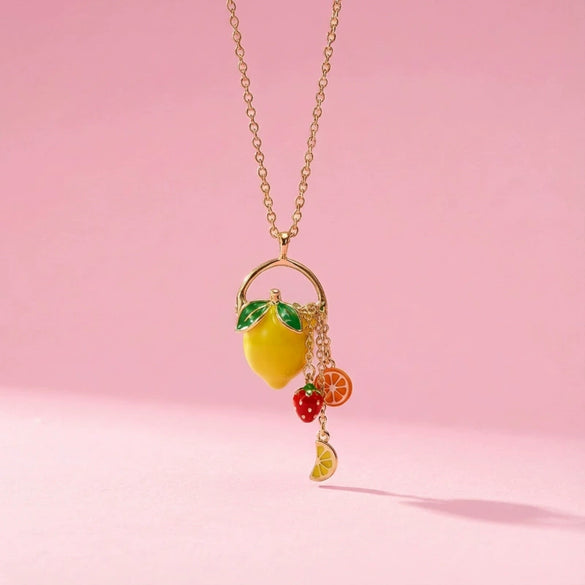 Wholesale Unisex Light Luxury Style Fruit And Flower Shaped Copper Electroplated Pendant Necklace Accessory