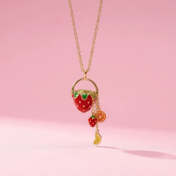 Wholesale Unisex Light Luxury Style Fruit And Flower Shaped Copper Electroplated Pendant Necklace Accessory