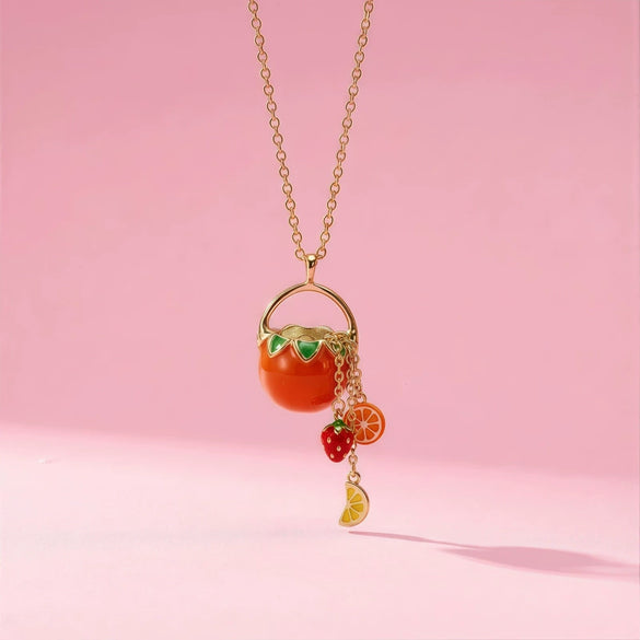 Wholesale Unisex Light Luxury Style Fruit And Flower Shaped Copper Electroplated Pendant Necklace Accessory