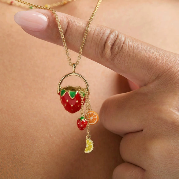 Wholesale Unisex Light Luxury Style Fruit And Flower Shaped Copper Electroplated Pendant Necklace Accessory