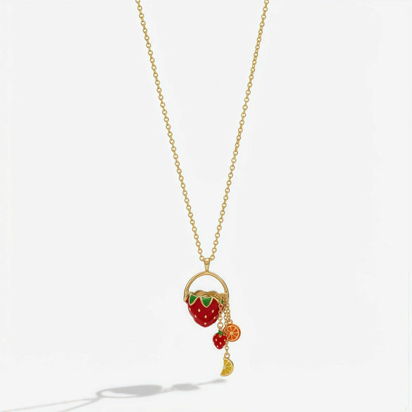 Wholesale Unisex Light Luxury Style Fruit And Flower Shaped Copper Electroplated Pendant Necklace Accessory