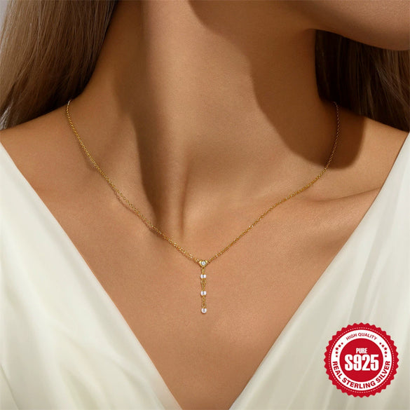 Wholesale Unisex Love Y Shaped Pearl Diamond Tassel Necklace And Earrings Set In 925 Sterling Silver With Electroplating