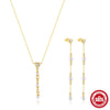 Wholesale Unisex Love Y Shaped Pearl Diamond Tassel Necklace And Earrings Set In 925 Sterling Silver With Electroplating