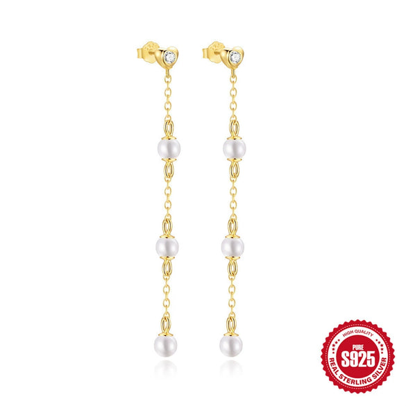 Wholesale Unisex Love Y Shaped Pearl Diamond Tassel Necklace And Earrings Set In 925 Sterling Silver With Electroplating