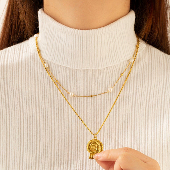 Wholesale Unisex Maillard Style Animals Zodiac Stainless Steel Freshwater Baroque Pearl Clavicle Necklace With Ball Chain 18K Gold Plated