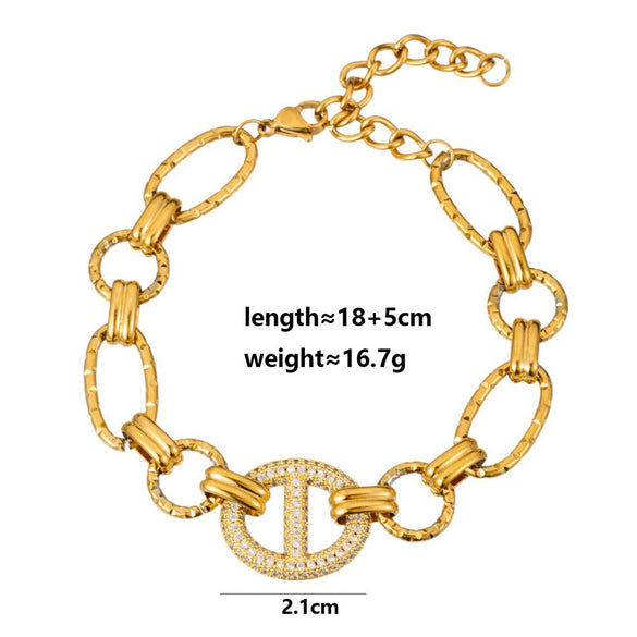 Wholesale Unisex Maillard Style Heart Shape Stainless Steel Electroplated Spliced Necklace And Bracelet