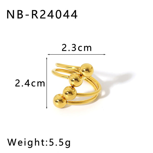 Wholesale Unisex Minimalist Design Asymmetric Stainless Steel Ring With Geometric Steel Balls And 18K Furnace Vacuum Plating