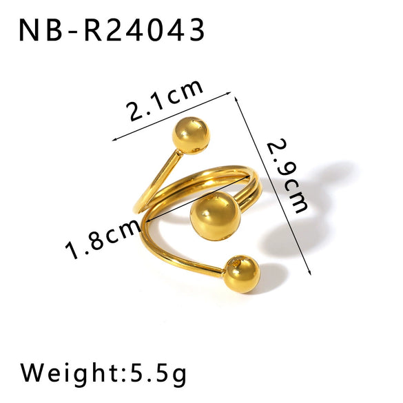 Wholesale Unisex Minimalist Design Asymmetric Stainless Steel Ring With Geometric Steel Balls And 18K Furnace Vacuum Plating