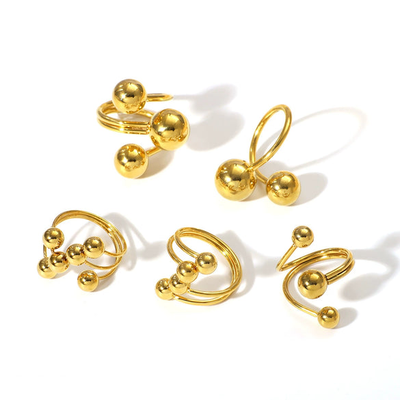 Wholesale Unisex Minimalist Design Asymmetric Stainless Steel Ring With Geometric Steel Balls And 18K Furnace Vacuum Plating