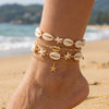 Wholesale Unisex Minimalist Geometric Alloy Beaded Anklet Set With Starfish And Conch Design