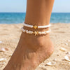 Wholesale Unisex Minimalist Geometric Alloy Beaded Anklet Set With Starfish And Conch Design