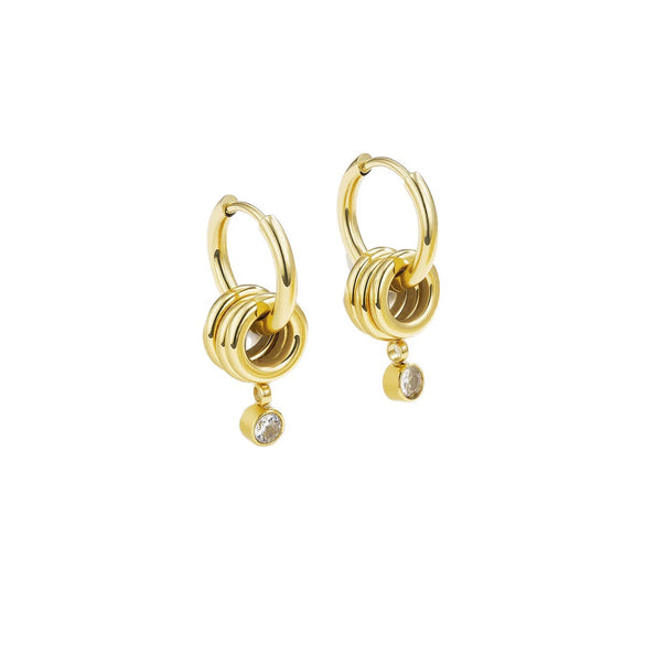 Wholesale Unisex Minimalist Geometric Stainless Steel 14K Electroplated Multiring Laminated Inlaid Zircon Jewelry