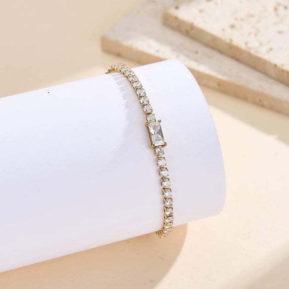 Wholesale Unisex Minimalist Highend Tennis Bracelet With Full Diamond Zirconia Stainless Steel Real Gold Plated Geometric Design