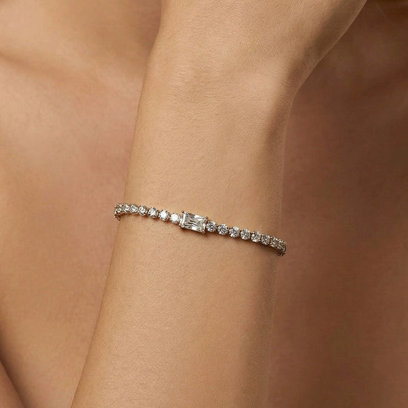 Wholesale Unisex Minimalist Highend Tennis Bracelet With Full Diamond Zirconia Stainless Steel Real Gold Plated Geometric Design