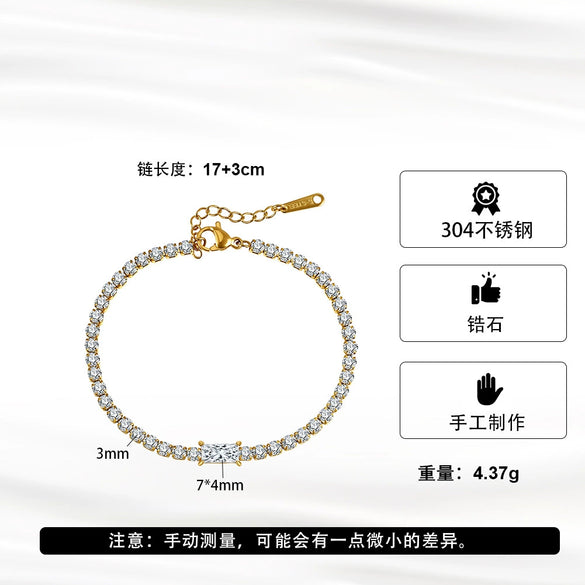 Wholesale Unisex Minimalist Highend Tennis Bracelet With Full Diamond Zirconia Stainless Steel Real Gold Plated Geometric Design
