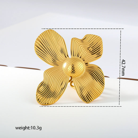 Wholesale Unisex Modern Minimalist Electroplated Stainless Steel Flower Pattern Accessories Rings Jewelry