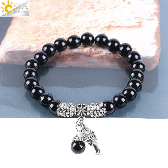Wholesale Unisex Natural Black Agate And Alloy Accessories Bracelet With Tree Of Life Design And Baking Varnish Treatment