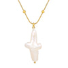 Wholesale Unisex Natural Freshwater Baroque Pearl Alien Shape Cross Pendant Titanium Steel Jewelry